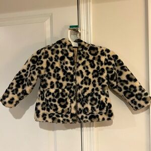 Old Navy Girls Toddler Faux-Fur Animal Print Jacket with hood. 2T.